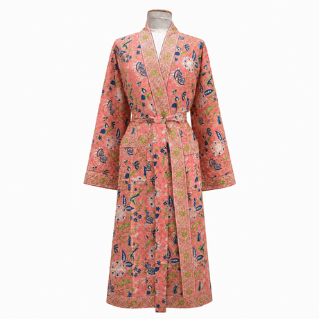 Cotton Kimono Bathrobe – Hand Block Printed - BNB Crafts Inc