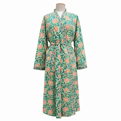 Cotton Kimono Bathrobe – Hand Block Printed - BNB Crafts Inc