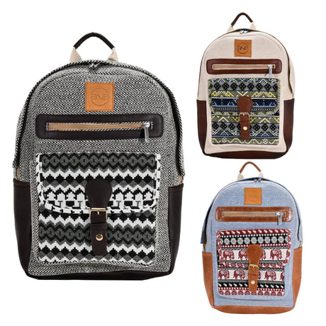 Tribal Pattern Backpack with Leather Accents - BNB Crafts Inc