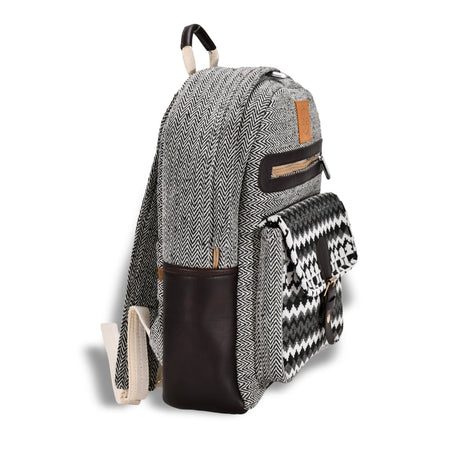 Tribal Pattern Backpack with Leather Accents - BNB Crafts Inc