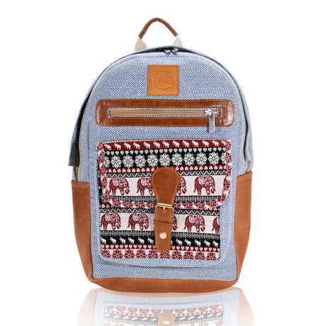 Tribal Pattern Backpack with Leather Accents - BNB Crafts Inc