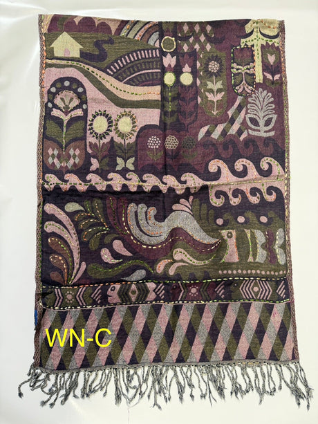 Wine Color Boiled Wool Scarves With Patterns - BNB Crafts Inc