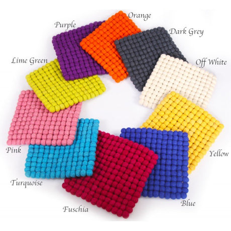 8.5" Square Solid Pom-pom Trivet ( 10 Color Options) - BNB Crafts Inc